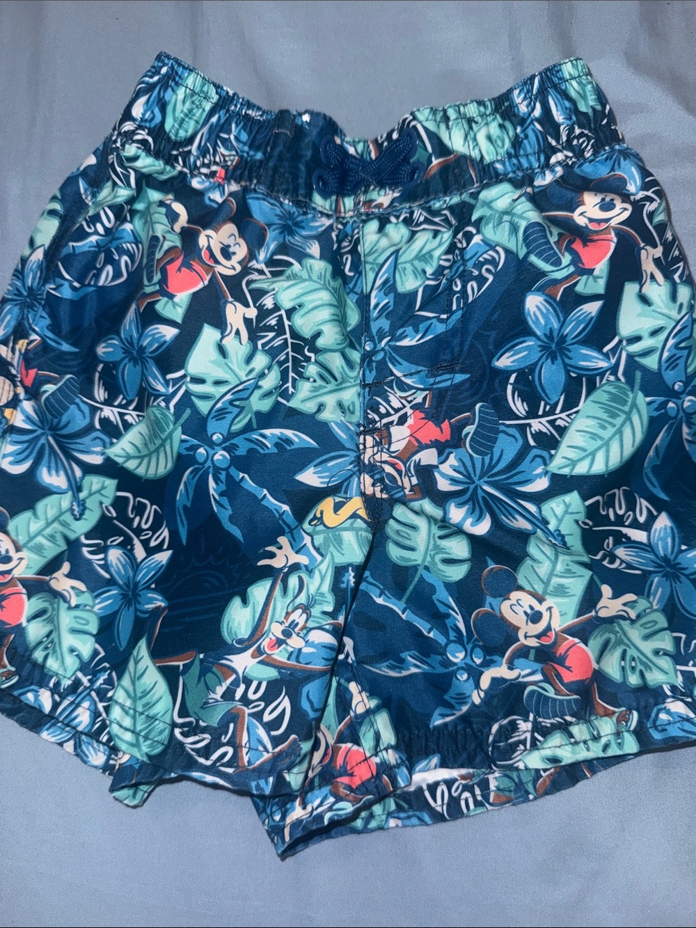 Disney Navy Teal Tropical Mickey Swim Trunks